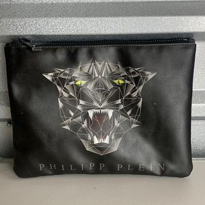 Philipp Plein Clutch Bag Men’s L Rare Vintage Jaguar Print Black Leather Logo‎